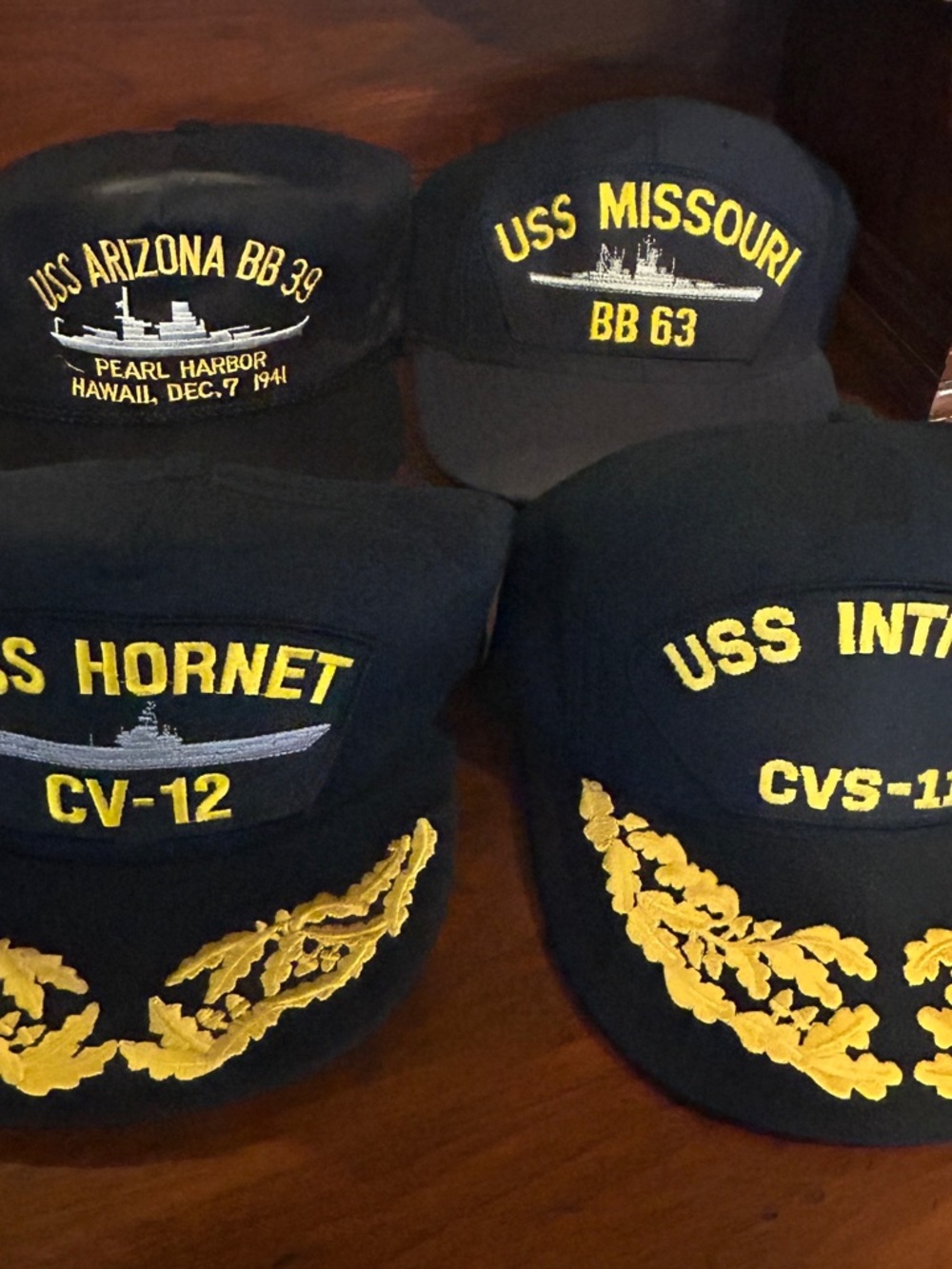 Vintage USS Navy Hats Made in USA - Arizona - Missouri - Hornet - Intrepid